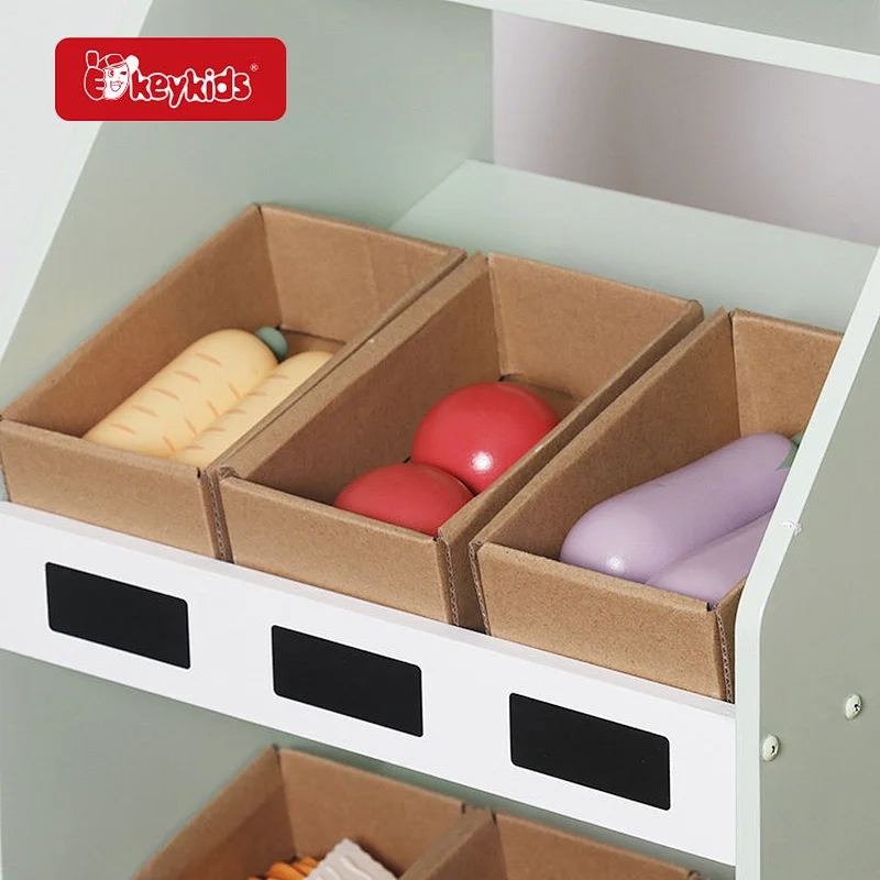 Wooden Mini Supermarket Play Set in Mint Green - Kids Pretend Play Grocery Store with Shelves and Cash Register W10A214D